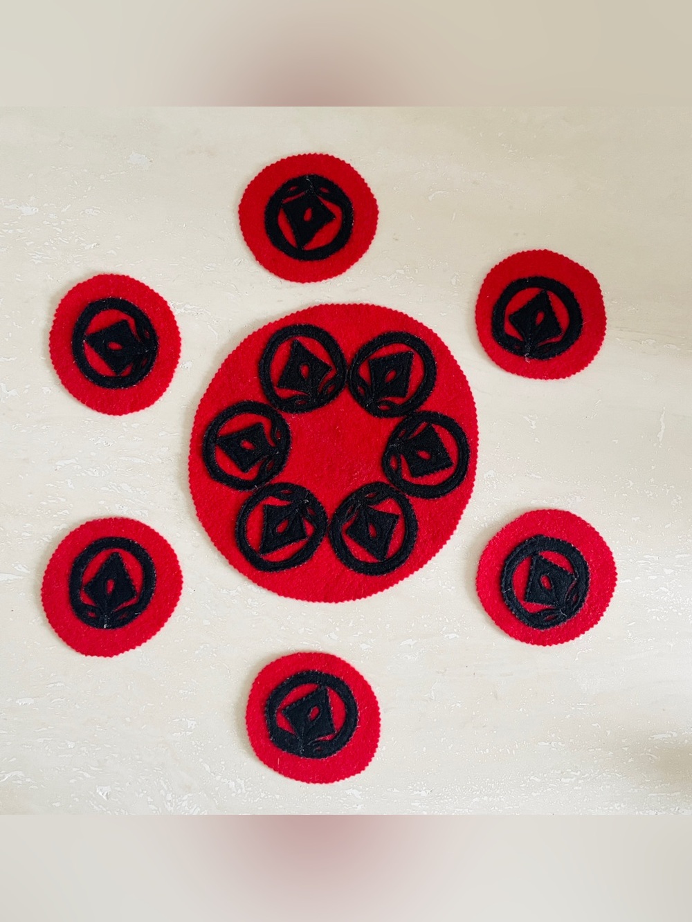 Vtg Felt Applique Drink Coasters Set of 7 Pieces Traditional Hungarian Folk Art